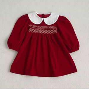 Red Velvet Dress with White Collar